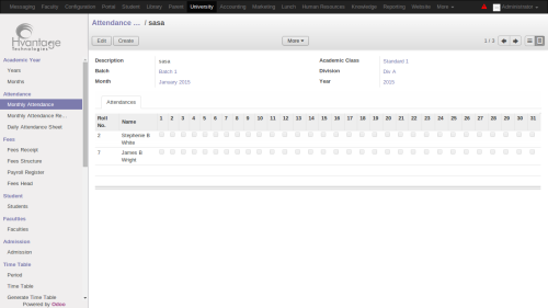 Attendance Management Screenshot4 | University Management System ERP Solutions | HvantageTechnologies.com