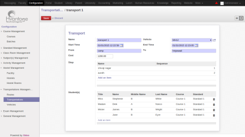 Transport Management Screenshot8 | University Management System ERP Solutions | HvantageTechnologies.com
