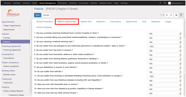 Medical Questionnaire Screenshot4 | Dental Clinic Management ERP Solutions - HvantageTechnologies.com