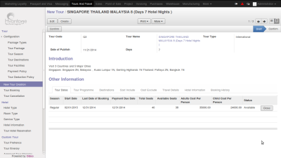 Tour Creation & Coniguration Screenshot1 | Tours & Travel Management ERP - HvantageTechnologies.com