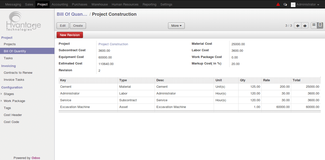 Construction BOQ Screenshot1 | Construction Management - HvantageTechnologies.com
