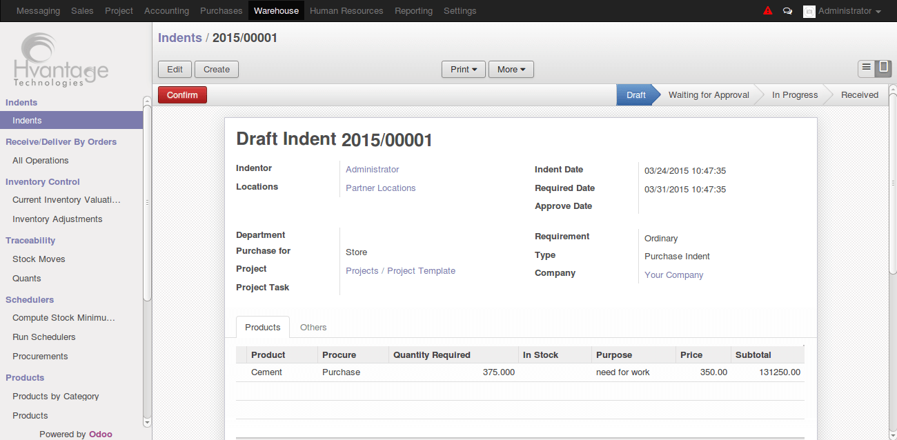 Construction Indent Screenshot2 | Construction Management - HvantageTechnologies.com