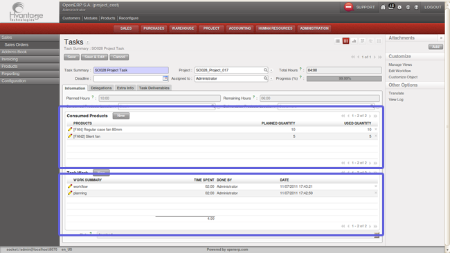 Consumed Services in the Consulting Project Analysis Project Screenshot1 |Consultant Management ERP - HvantageTechnologies.com