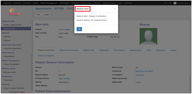 Medical Alert Screenshot5 | Dental Clinic Management ERP Solutions - HvantageTechnologies.com