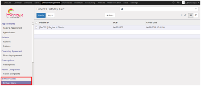 Patient's Birthday Alerts Screenshot10 | Dental Clinic Management ERP Solutions - HvantageTechnologies.com
