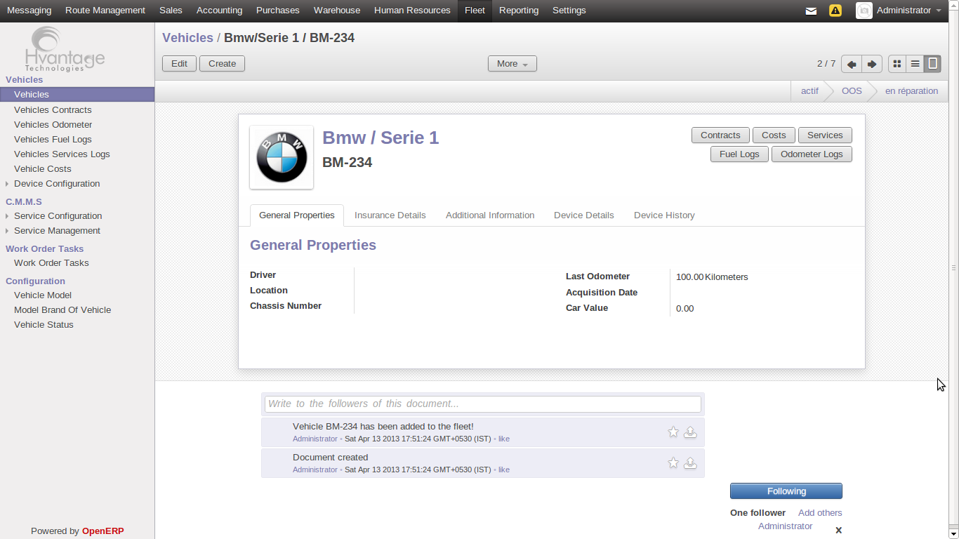 Vehicle Record Screenshot1 | Fleet Management ERP  - HvantageTechnologies.com