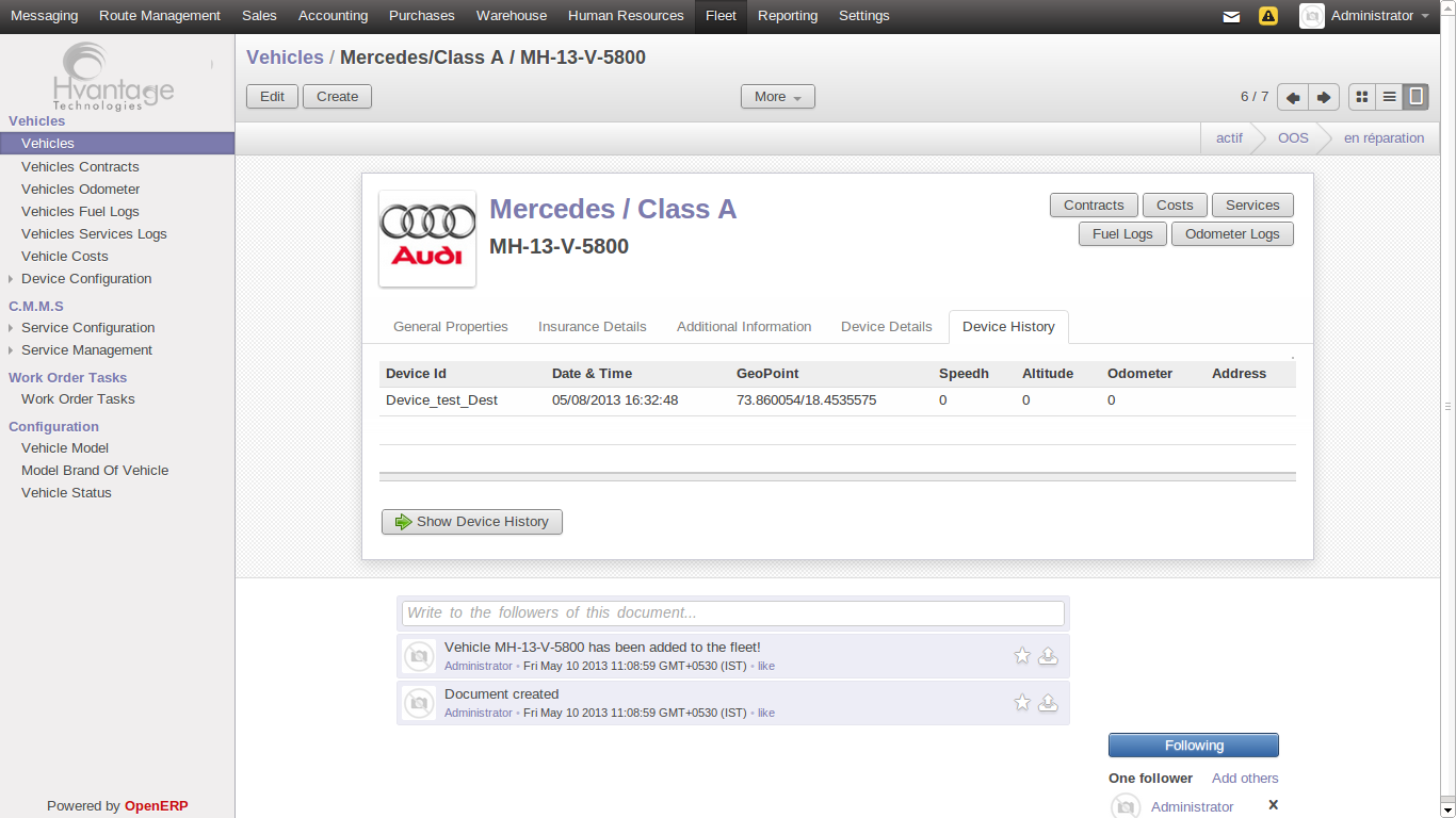 Vehicle History Screenshot5 | Fleet Management ERP  - HvantageTechnologies.com