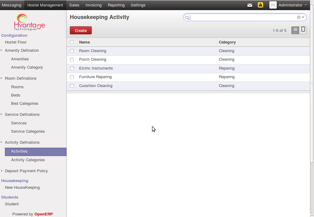 House Keeping Activities Screenshot5 | Hostal Management ERP Solutions - HvantageTechnologies.com