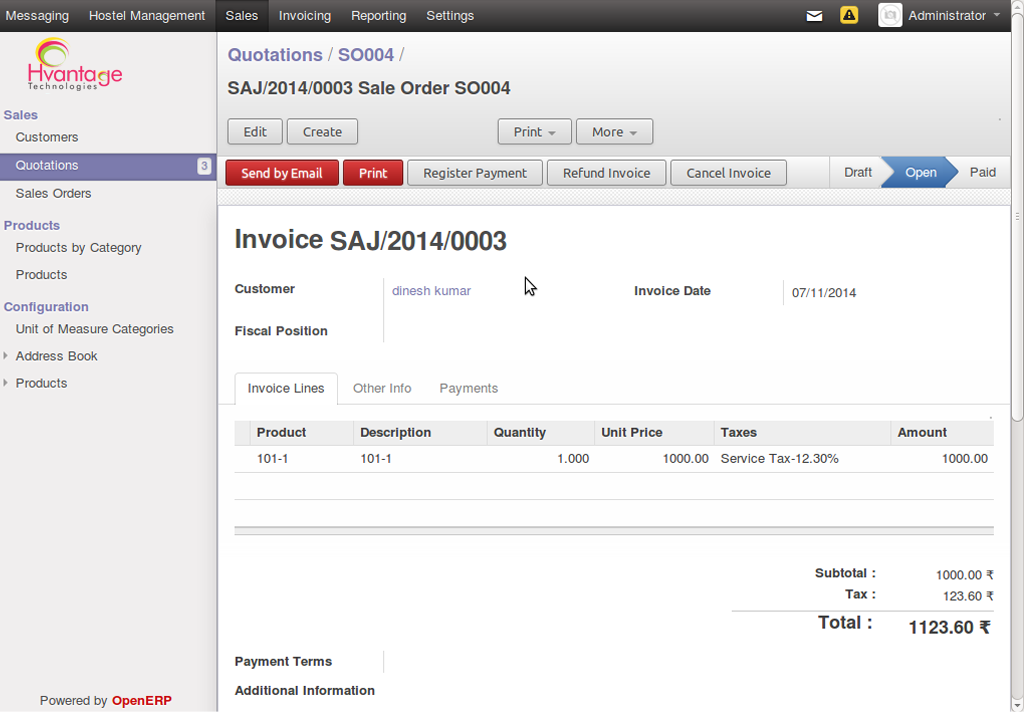Rent Invoices screenshot6 | Hostal Management ERP Solutions - HvantageTechnologies.com