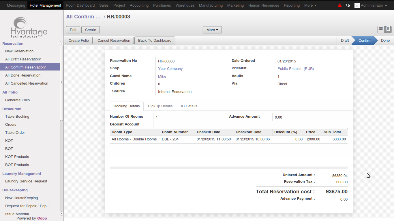 Room Reservation in hotal Management ERP- Hvanatgetechnologies.com 