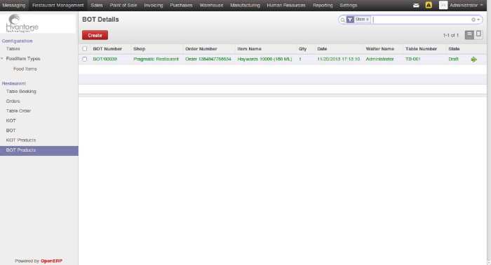BOT Product Listing at BAR counter | Pos Restaurant Management ERP Solutions - HvantageTechnologies.com