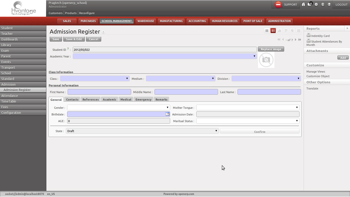 Admission Register Screenshot1 | School Management ERP Solutions | HvantageTechnologies.com