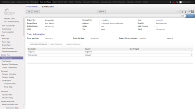Customer Enquiry Screenshot5 | Tours & Travel Management ERP - HvantageTechnologies.com